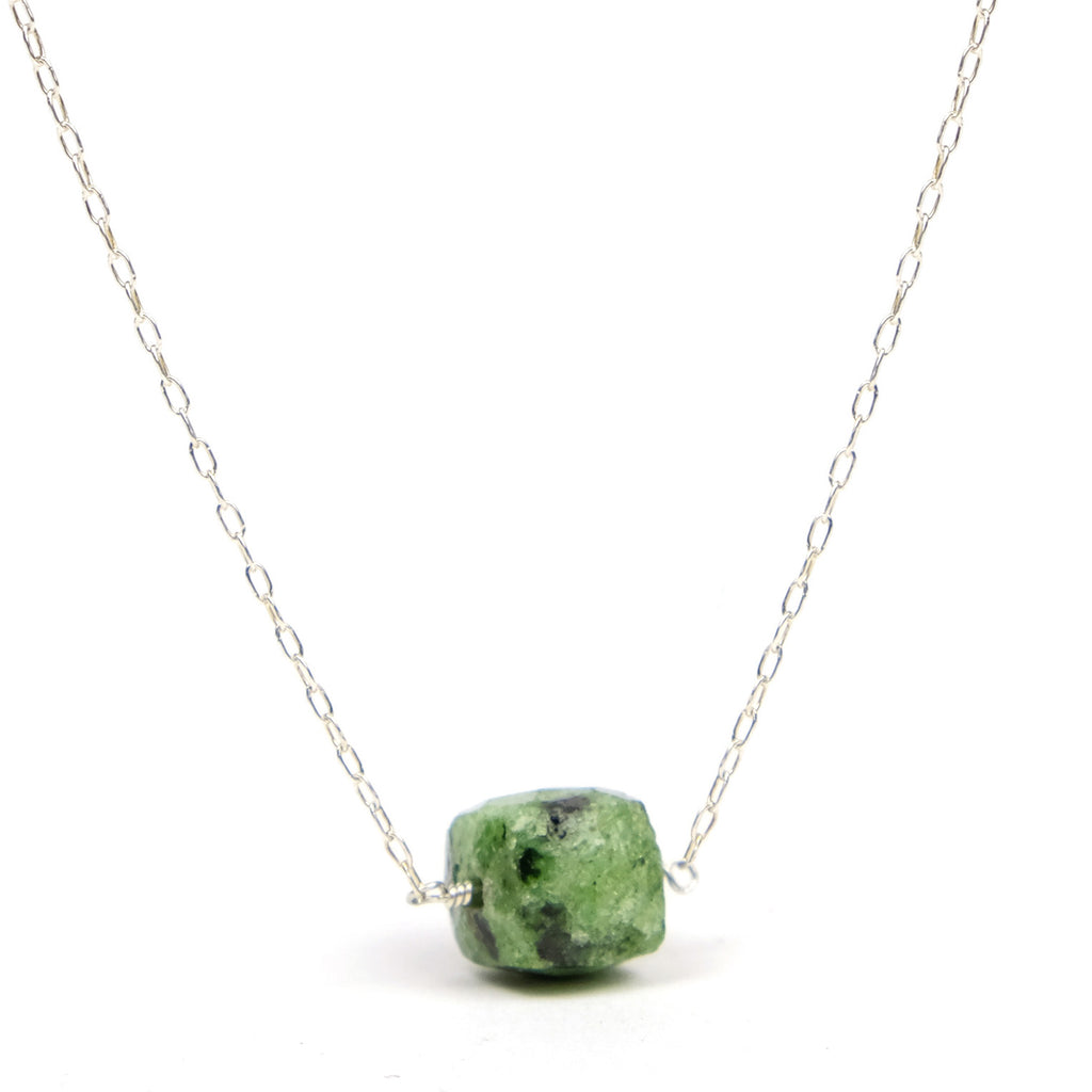 Ruby Zoisite Necklace On Sterling Silver Chain With Sterling Silver Lobster Clasp