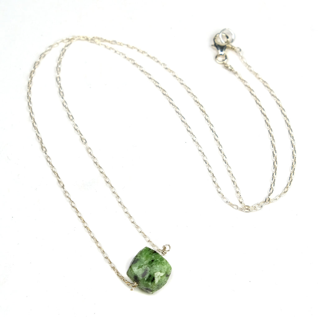 Ruby Zoisite Necklace On Sterling Silver Chain With Sterling Silver Lobster Clasp