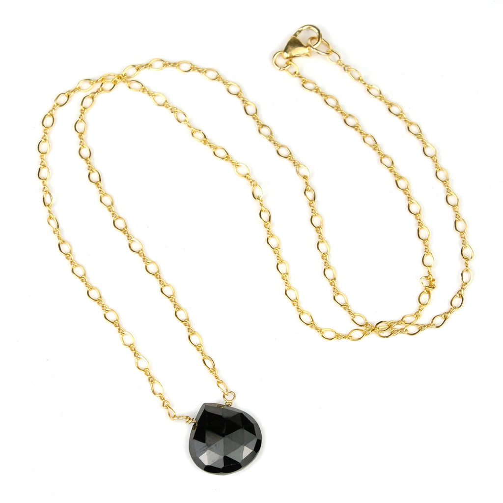 Black Spinel Necklace on Gold Filled Chain with Gold Filled Trigger Clasp