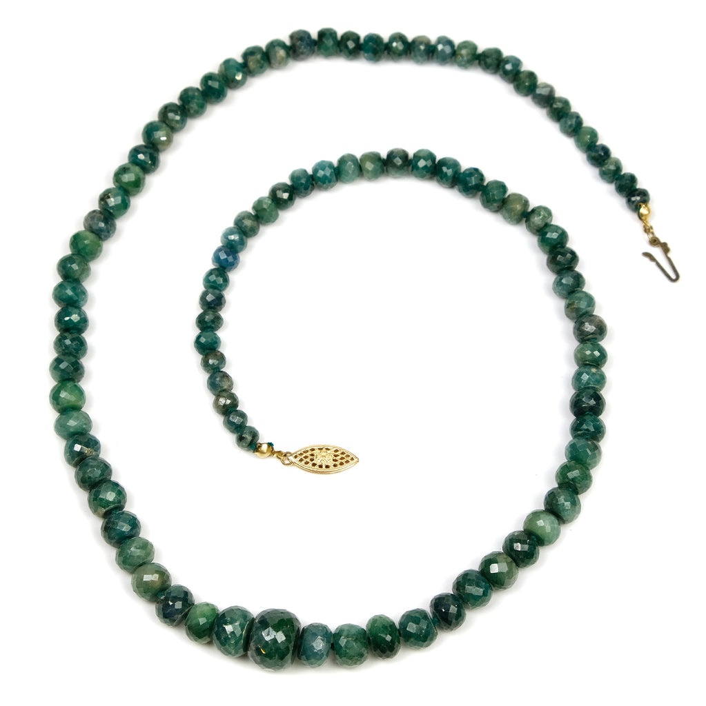 Emerald Knotted Necklace with Gold Filled Box Clasp