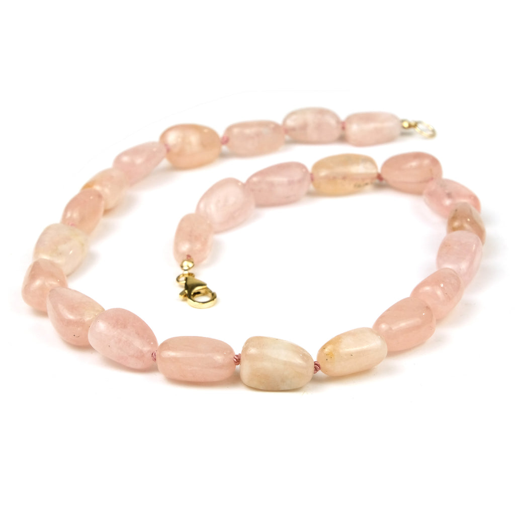 Morganite Knotted Necklace with Gold Filled Trigger Clasp