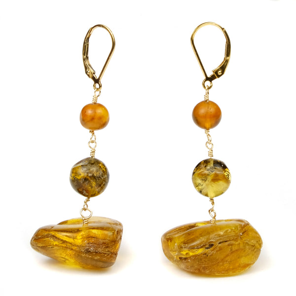 Amber Earrings with Gold Plated Latch Back