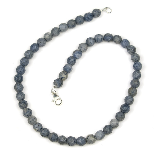Blue Coral Faceted Round Necklace with Sterling Silver Trigger Clasp