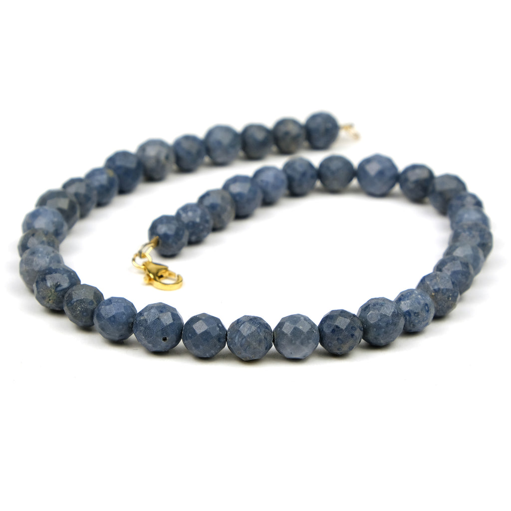 Blue Coral Faceted Round Necklace with Gold Filled Trigger Clasp