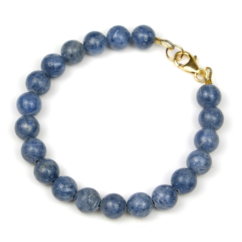 Blue Coral Bracelet with Gold Filled Trigger Clasp