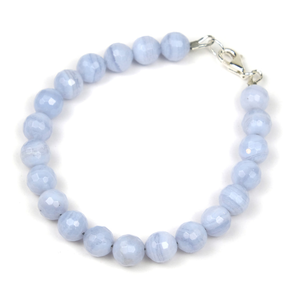 Blue Lace Agate Bracelet with Sterling Silver Trigger Clasp