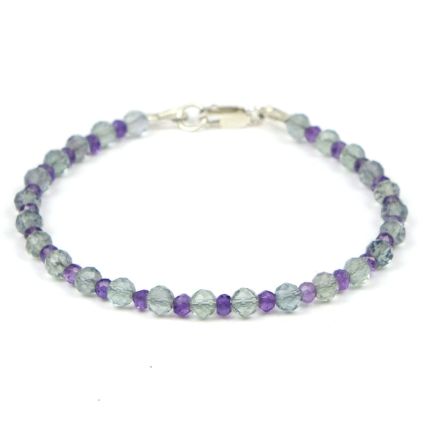 Fluorite + Amethyst Bracelet with Sterling Silver Lobster Claw Clasp