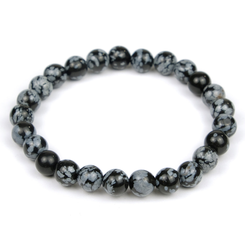 Snowflake Obsidian 8mm Smooth Rounds Stretch Bracelet
