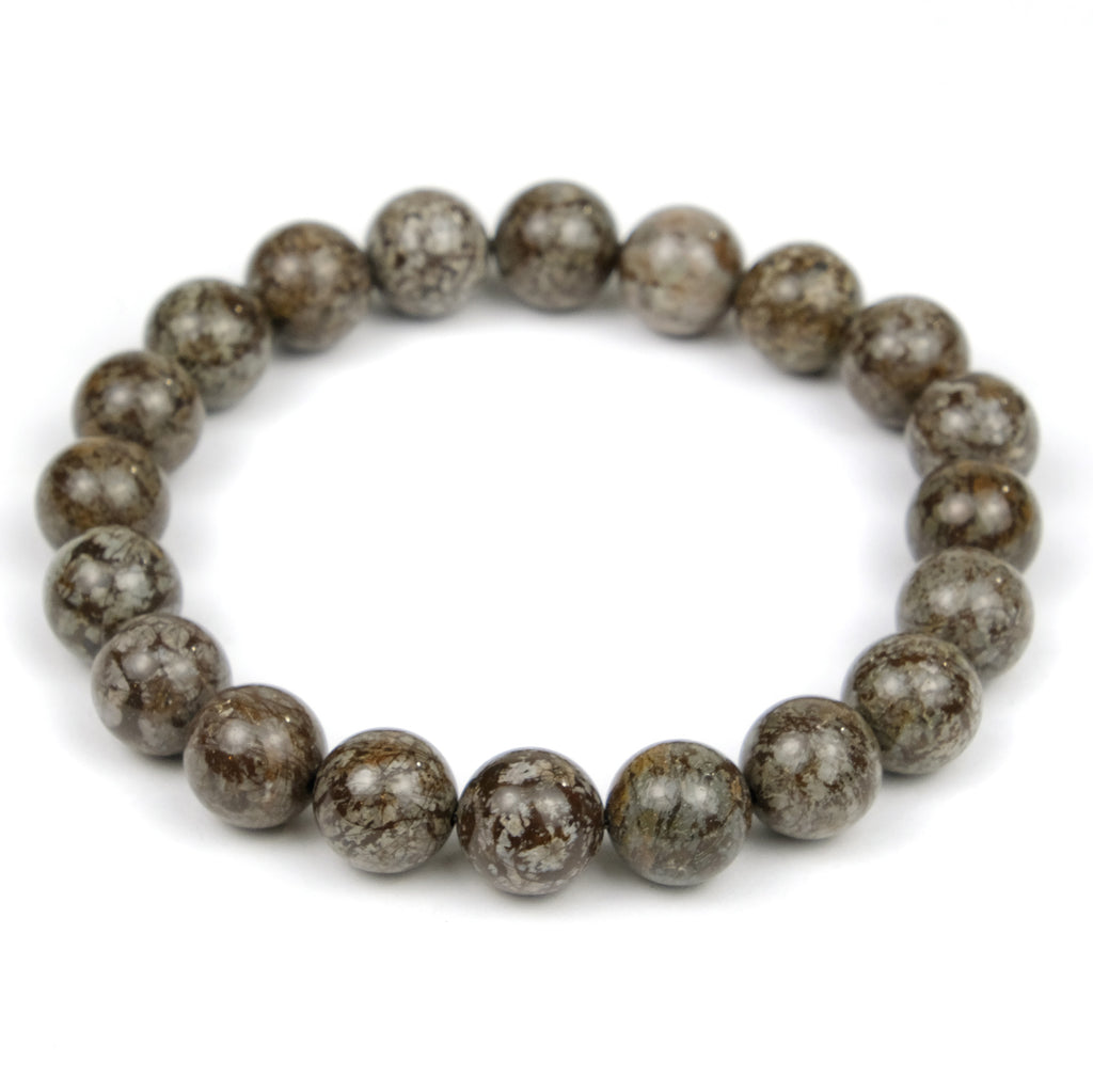 Brown Snowflake Obsidian 10mm Smooth Rounds Stretch Bracelet