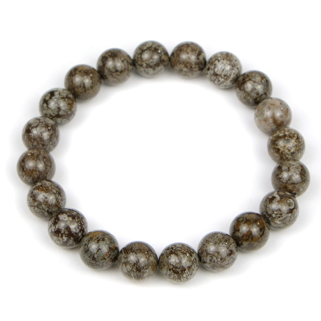 Brown Snowflake Obsidian 10mm Smooth Rounds Stretch Bracelet
