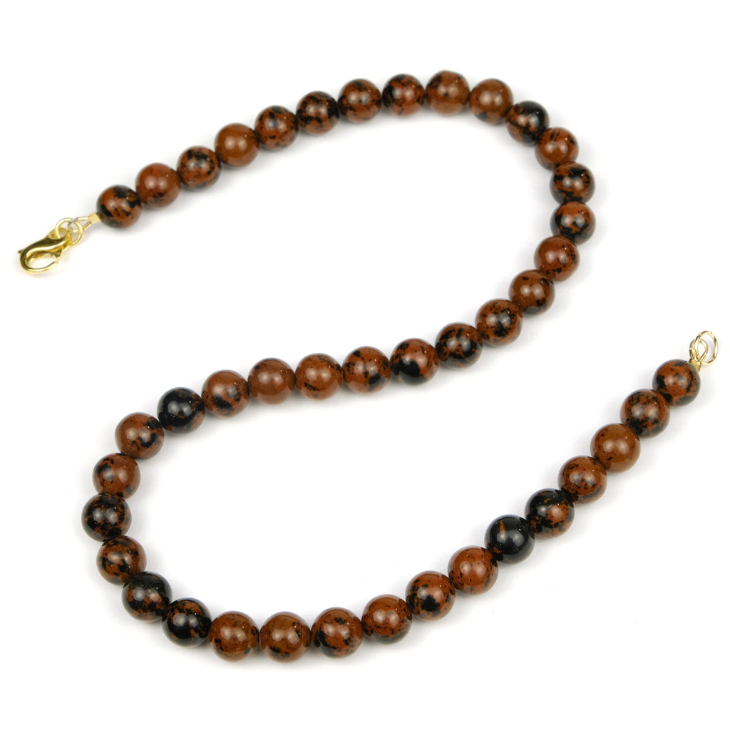Mahogany Obsidian 8mm Smooth Rounds Necklace with Gold Filled Fancy Lobster Clasp