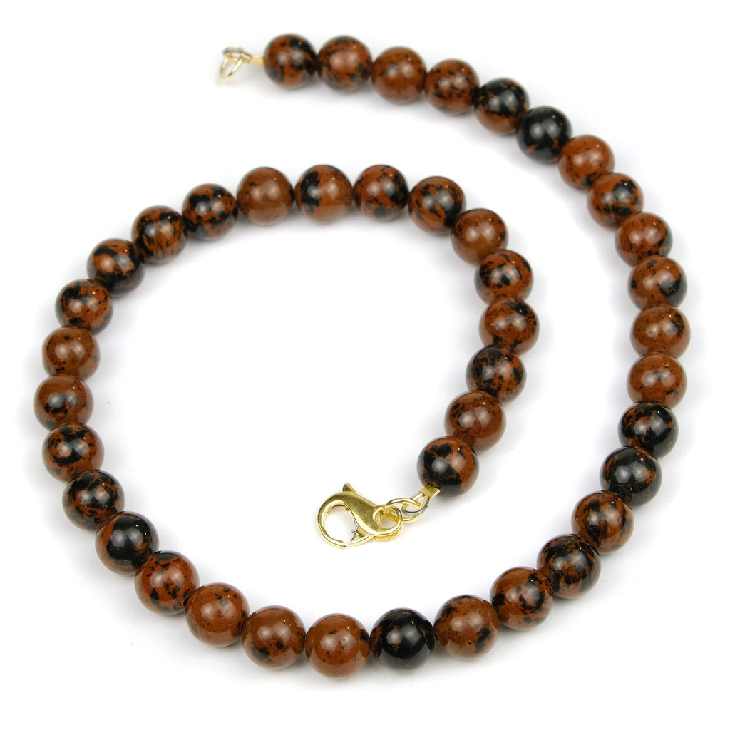 Mahogany Obsidian 8mm Smooth Rounds Necklace with Gold Filled Fancy Lobster Clasp