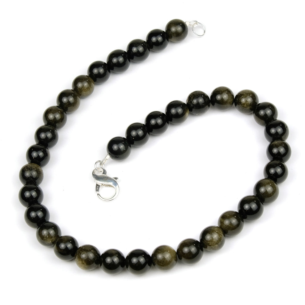 Rainbow Obsidian 12mm Smooth Rounds Necklace with Sterling Silver Fancy Lobster Clasp
