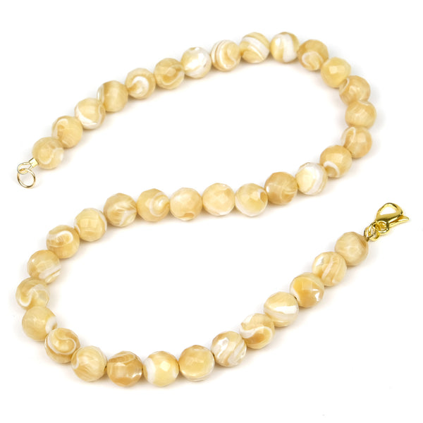 Mother of Pearl 10mm Faceted Rounds Necklace with Golf Filled Fancy Lobster Clasp