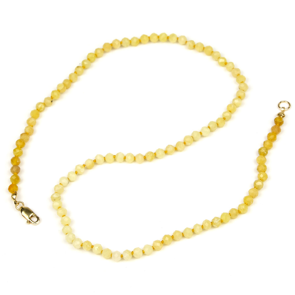 Yellow Opal 4mm Faceted Rounds Knotted Necklace with Gold Filled Trigger Clasp
