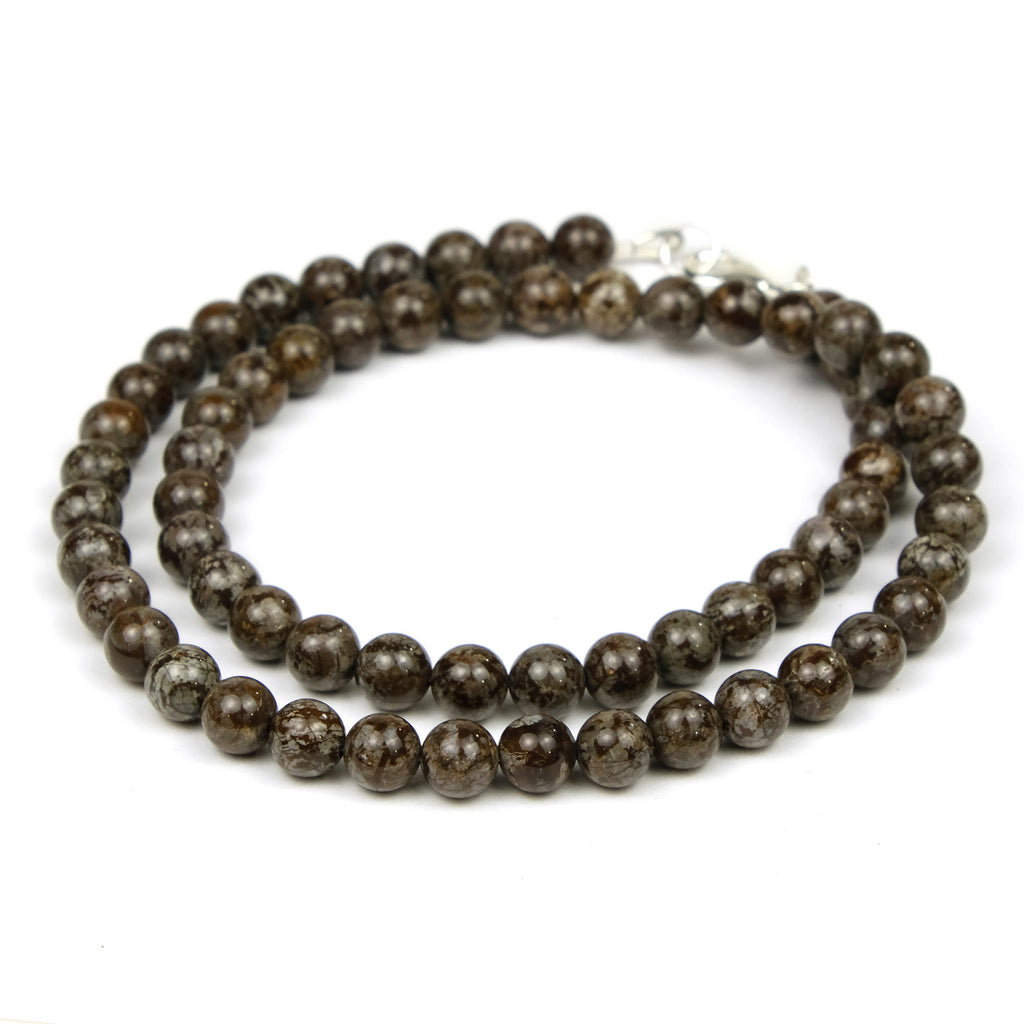 Brown Snowflake Obsidian 6mm Smooth Rounds Necklace with Sterling Silver Trigger Clasp