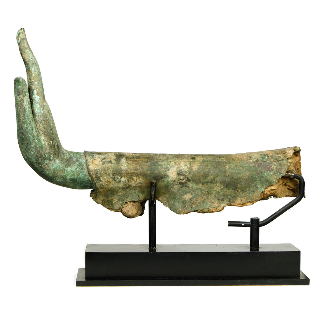 19th or Earlier Century Bronze Mudra Right Hand Fragment Arm on Base