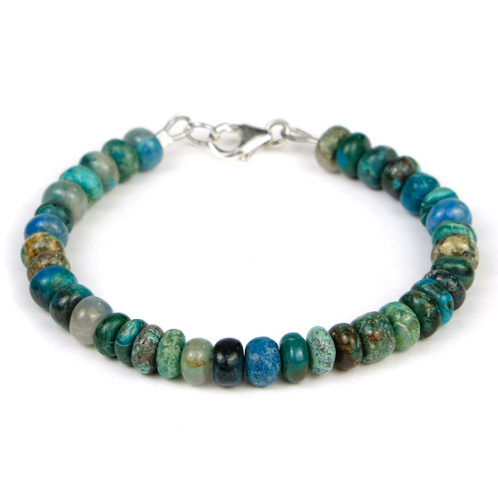 Chrysocolla 7mm Rondelle Bracelet with Sterling Silver Trigger Clasp