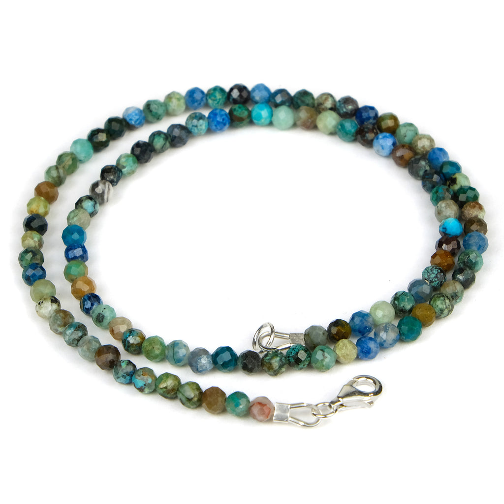 Chrysocolla 4mm Faceted Round Necklace with Sterling Silver Trigger Clasp