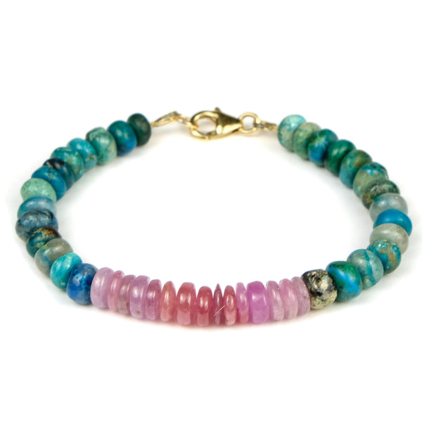 Chrysocolla + Sapphire 7mm Rondelle Bracelet with Gold Filled Trigger Clasp