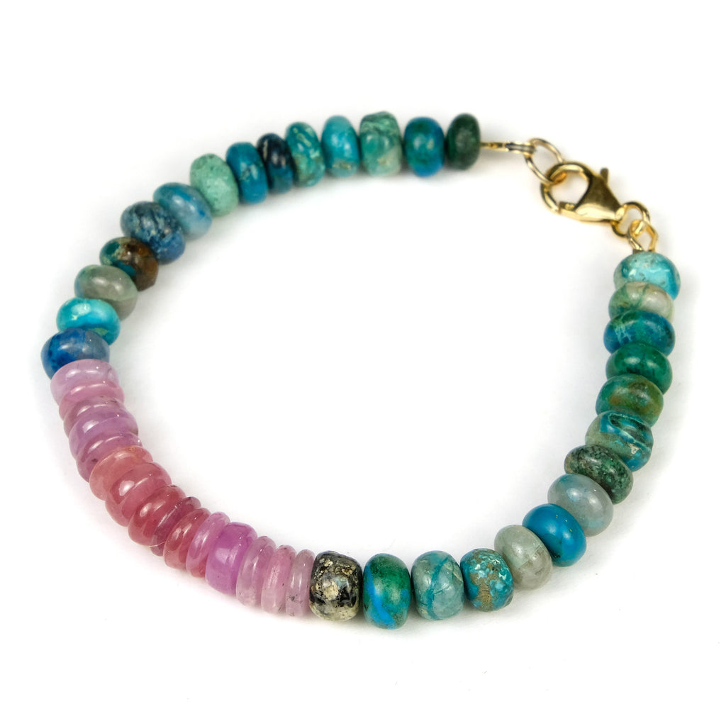 Chrysocolla + Sapphire 7mm Rondelle Bracelet with Gold Filled Trigger Clasp