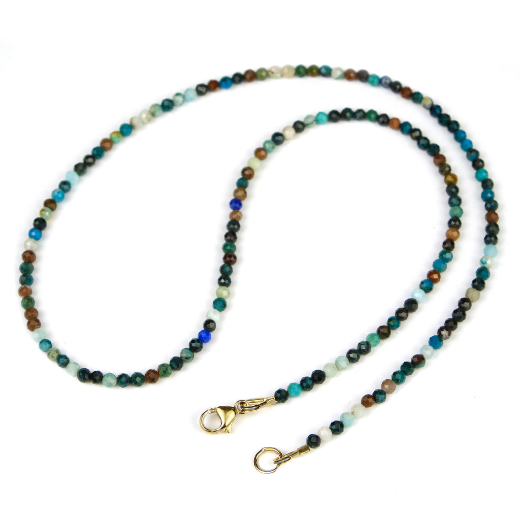 Chrysocolla 2.5mm Faceted Round Necklace with Gold Filled Trigger Clasp
