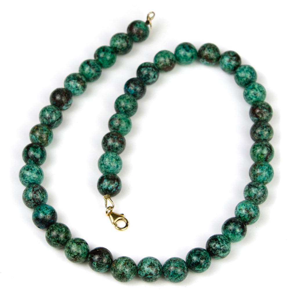 Chrysocolla 10mm Smooth Round Necklace with Gold Filled Trigger Clasp