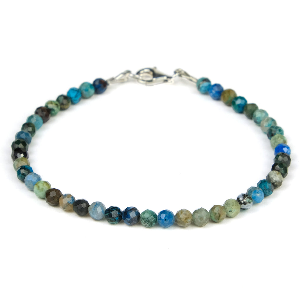 Chrysocolla 4mm Faceted Round Bracelet with Sterling Silver Trigger Clasp