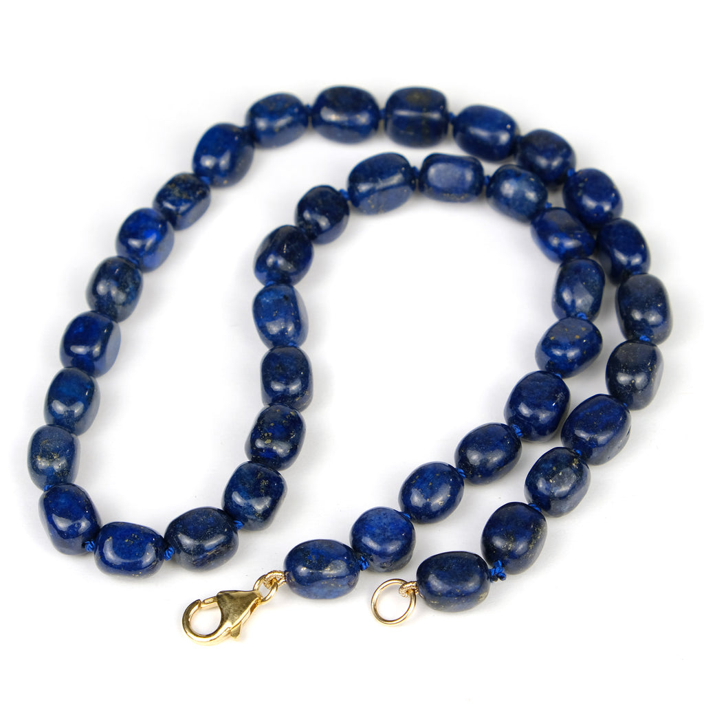 Lapis Lazuli 10mm Smooth Nugget Knotted Necklace with Gold Filled Trigger Clasp