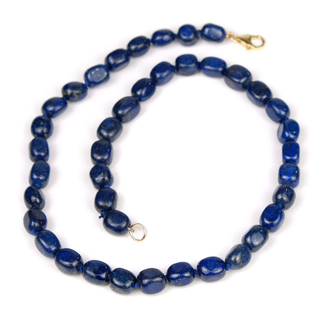 Lapis Lazuli 10mm Smooth Nugget Knotted Necklace with Gold Filled Trigger Clasp