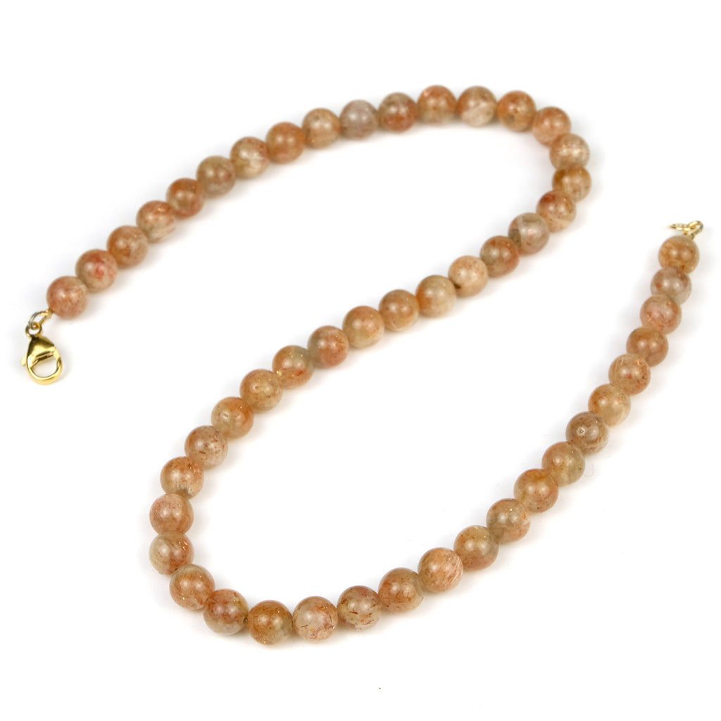 Sunstone 8mm Round Necklace with Gold Filled Trigger Clasp