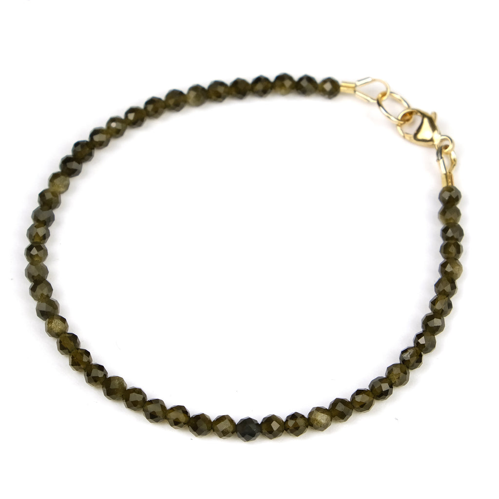 Golden Obsidian 3mm Faceted Round Bracelet with Gold Filled Trigger Clasp
