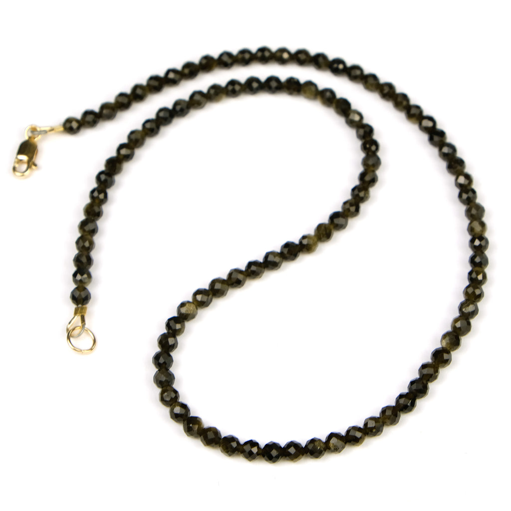Golden Obsidian 4mm Faceted Round Necklace with Gold Filled Lobster Clasp