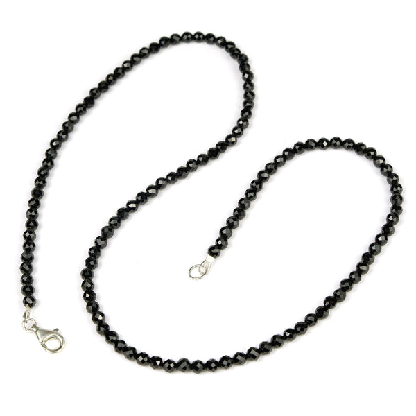 Black Tourmaline 4mm Faceted Round Necklace with Sterling Silver Trigger Clasp