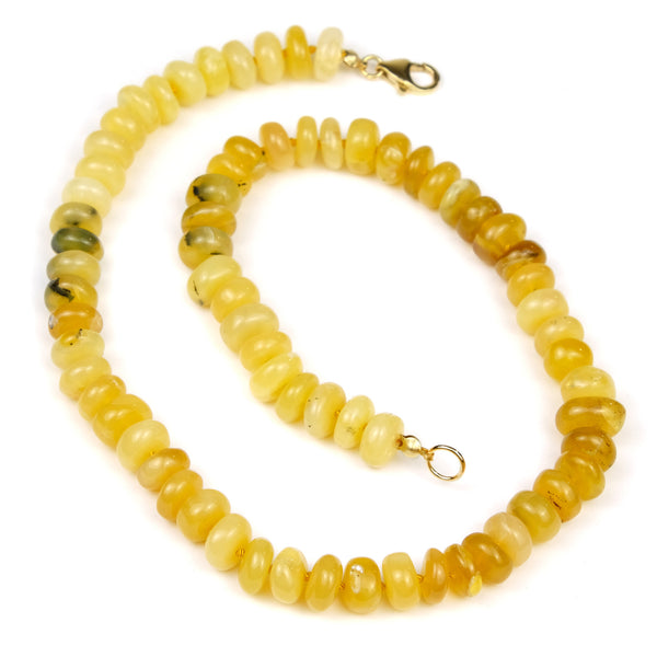 Yellow Opal 9mm Rondelle Knotted Necklace with Gold Filled Trigger Clasp