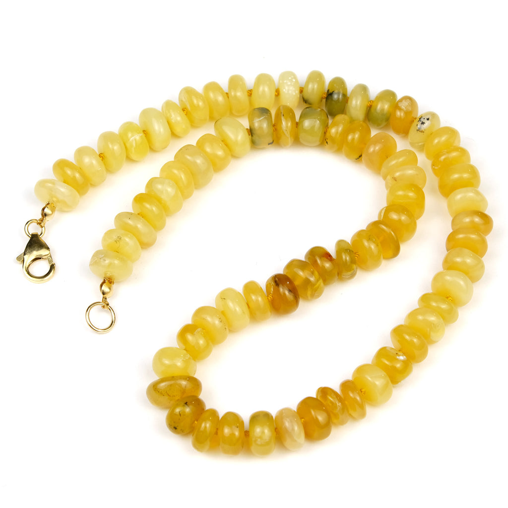 Yellow Opal 9mm Rondelle Knotted Necklace with Gold Filled Trigger Clasp