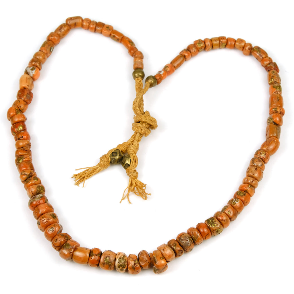 Antique Coral with Brass Inlaid Strand From Nepal #1