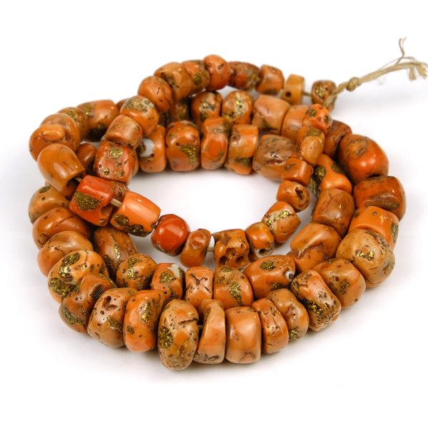 Antique Coral with Brass Inlaid Strand From Nepal #2