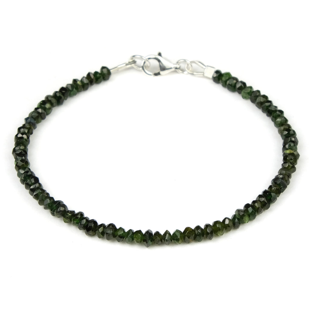 Green Tourmaline 3mm Faceted Rondells Bracelet with Sterling Silver Trigger Clasp