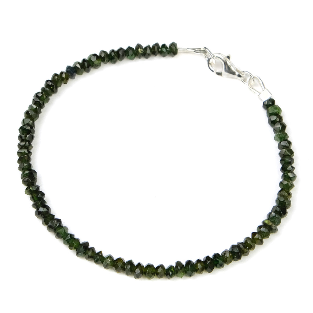 Green Tourmaline 3mm Faceted Rondells Bracelet with Sterling Silver Trigger Clasp