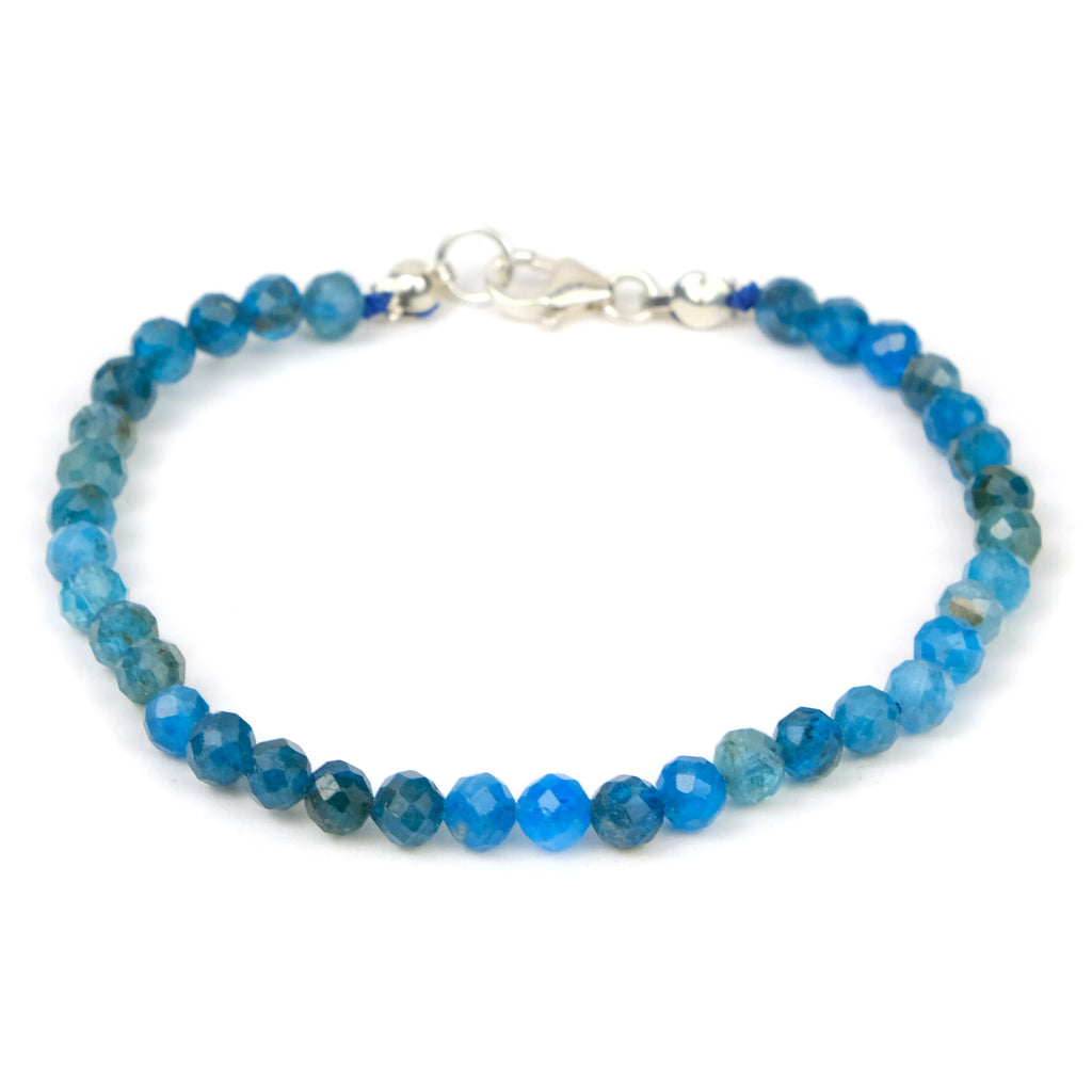 Cerulean Apatite 4mm Faceted Round Bracelet with Sterling Silver Trigger Clasp