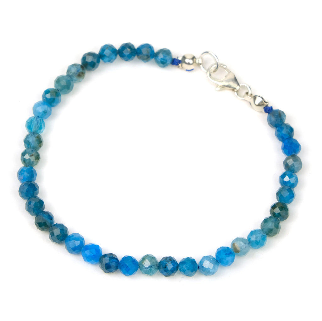 Cerulean Apatite 4mm Faceted Round Bracelet with Sterling Silver Trigger Clasp