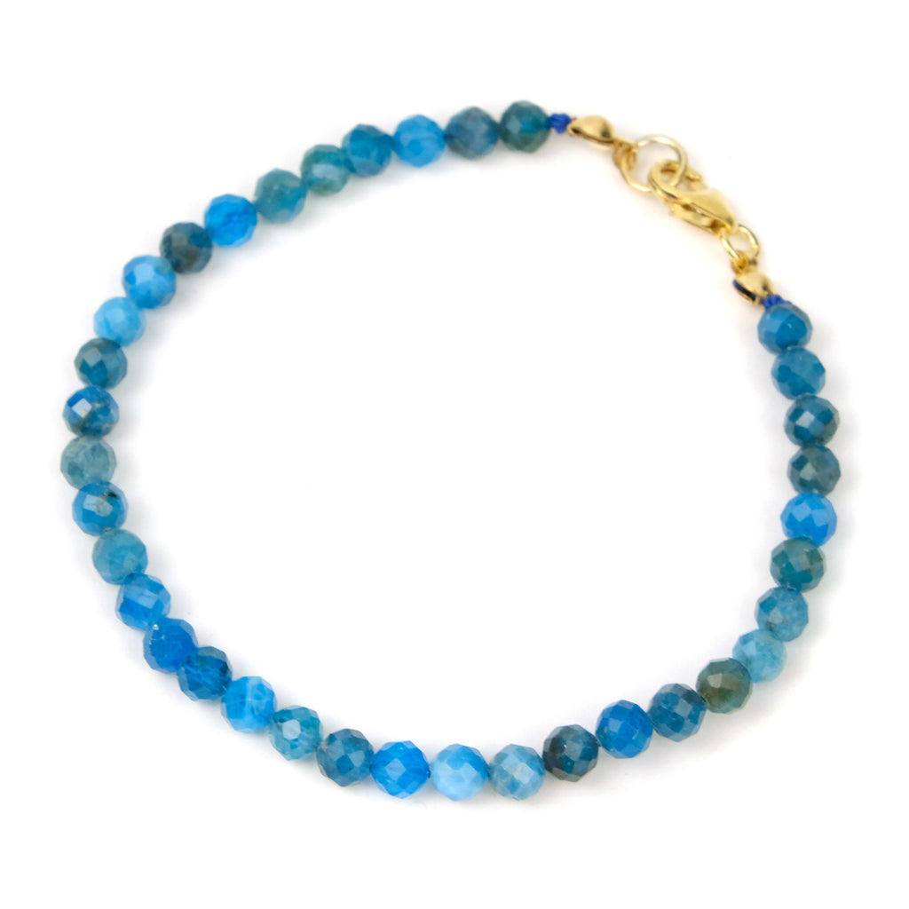 Cerulean Apatite 4mm Faceted Round Bracelet with Gold Filled Trigger Clasp