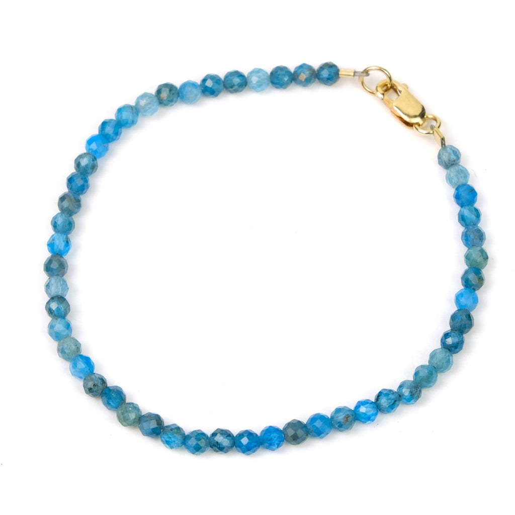 Cerulean Apatite 3mm Faceted Round Bracelet with Gold Filled Lobster Claw Clasp