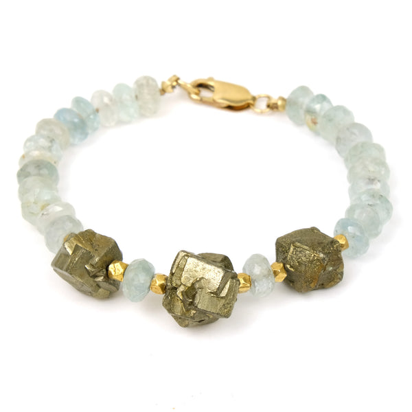 Aquamarine and Pyrite Bracelet with Gold Filled Lobster Claw Clasp