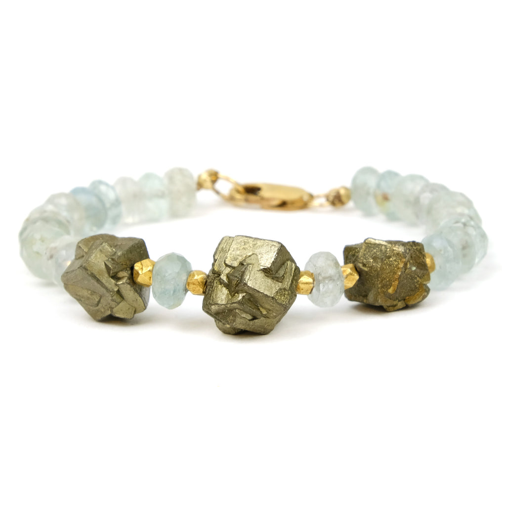 Aquamarine and Pyrite Bracelet with Gold Filled Lobster Claw Clasp