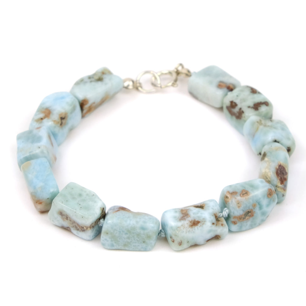 Larimar Knotted Bracelet with Sterling Silver Spring Clasp