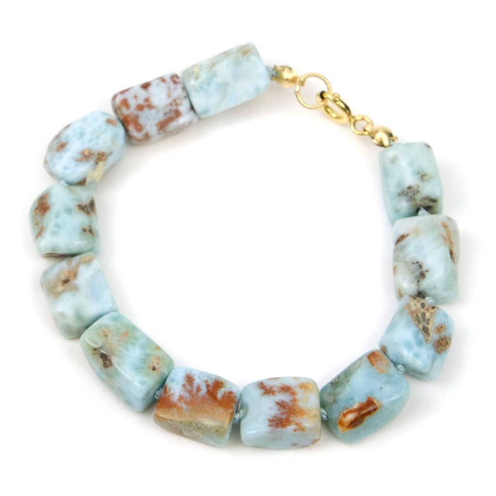 Larimar Knotted Bracelet with Gold Filled Spring Clasp