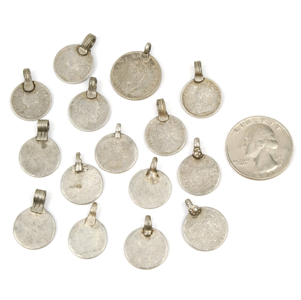 Afghan Tribal High Silver Content Heirloom Dowry Small Colonial Coin Pendants LOT