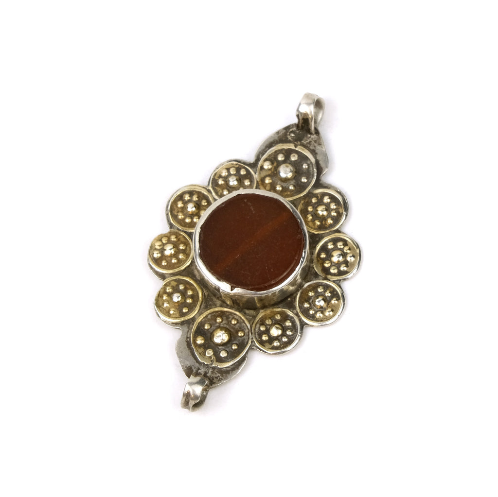 Afghan Tribal High Silver Content Heirloom Dowry Filigreed and Granulated Pendant with Carnelian Bead Inset